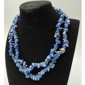 Long Lapis Lazuli Chip Blue Beaded Necklace 32" Opera Flapper Natural Stones